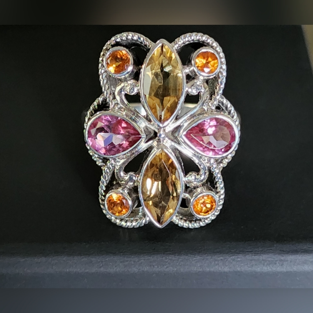 Nicky Butler Designer Citrine 925 Sterling Silver Pink Quartz Honey Topaz Ring